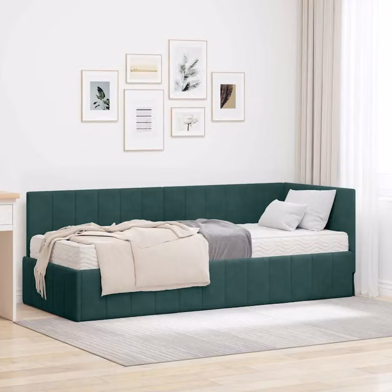 vidaXL Struttura Letto Angolare in Velluto Verde con 2 Materassi in Schiuma L/P/H: 140 x 80 x 200 cm