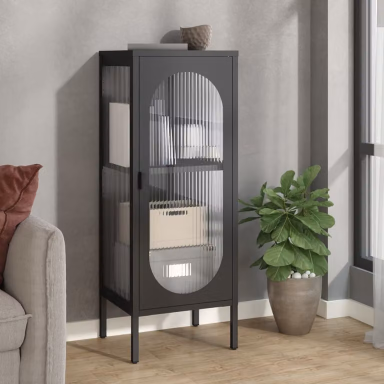 Credenza moderna vidaXL in vetro e acciaio nero L/P/H: 40 x 35 x 105 cm