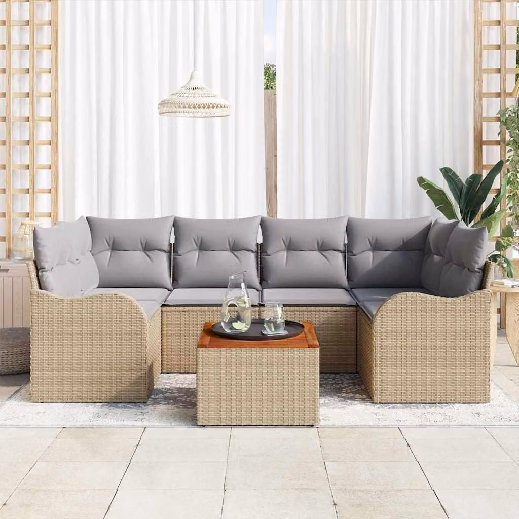 Maison Exclusive - Set Divano da Giardino con cuscino 7 pcs Beige polyrattan