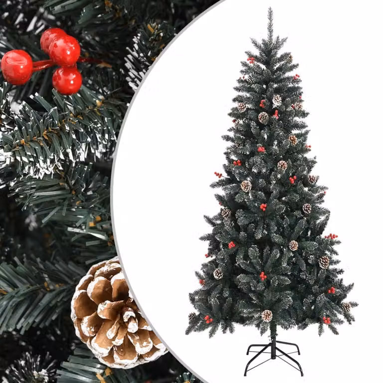 The Living Store Albero di Natale artificiale con supporto Verde 240 cm PVC