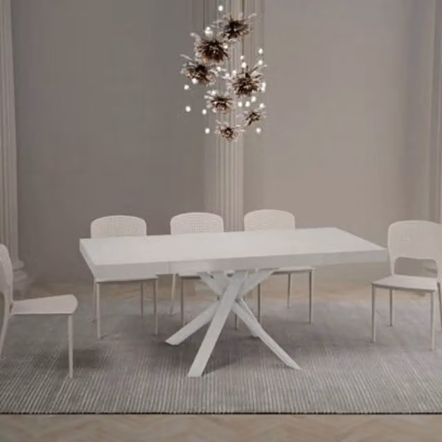 Tavolo allungabile 90/194x90 cm Clerk Premium colore bianco frassino gambe bianche