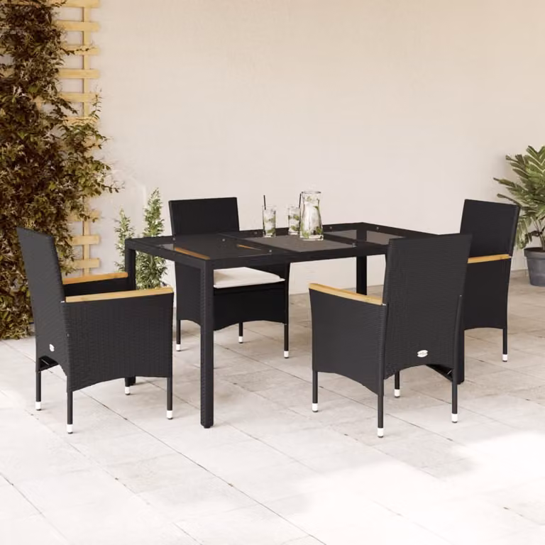 Maison Exclusive - Set da Pranzo da Giardino con Cuscini 5 pz Polyrattan e Vetro