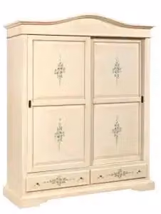 Armadio Shabby Chic KIVIO in Legno Bianco con Decorazioni Floreali e Ante con Cassetti H: 225 cm, L: 180 cm, P: 67 cm – 2