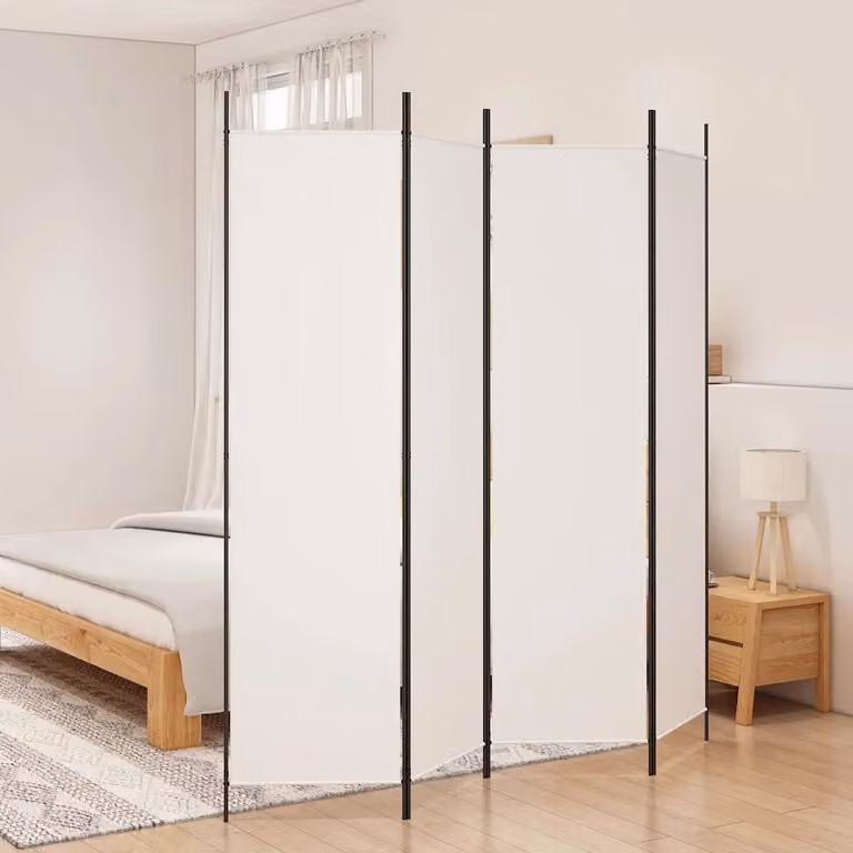 Divisorio a 4 Pannelli vidaXL Bianco in Tessuto, H 200 cm x L 200 cm