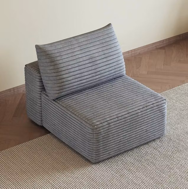 Divano singolo modulare con chaise longue WISHDOR in tessuto effetto velluto o velluto a coste, grigio, design moderno a L
