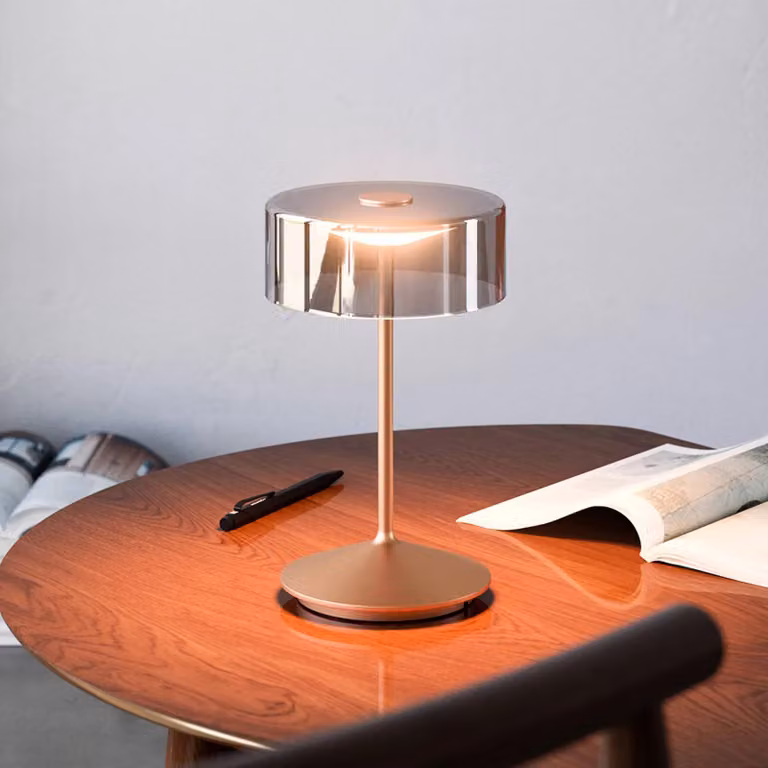 Sigor Numotion Lampada da tavolo ricaricabile a LED, bronzo, vetro, IP54, dimmerabile Numotion,, Bronzo / Ottone antico, Soggiorno / Sala da pranzo, Vetro, Moderno