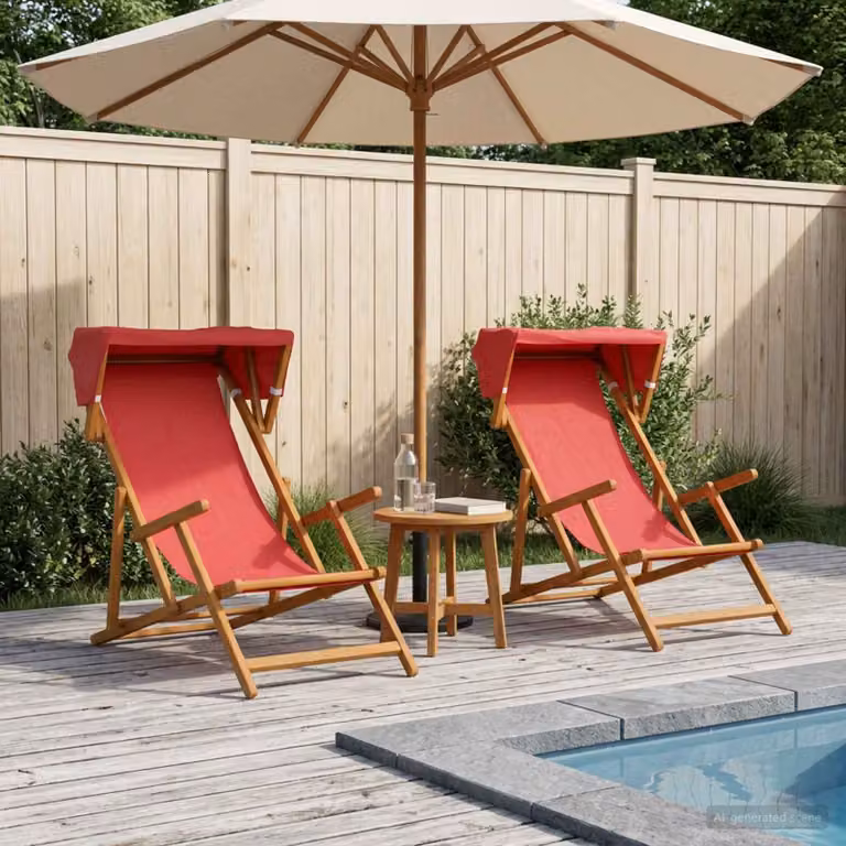 Set di 2 lettini da giardino vidaXL in legno di eucalipto massello rosso con poggiatesta regolabile