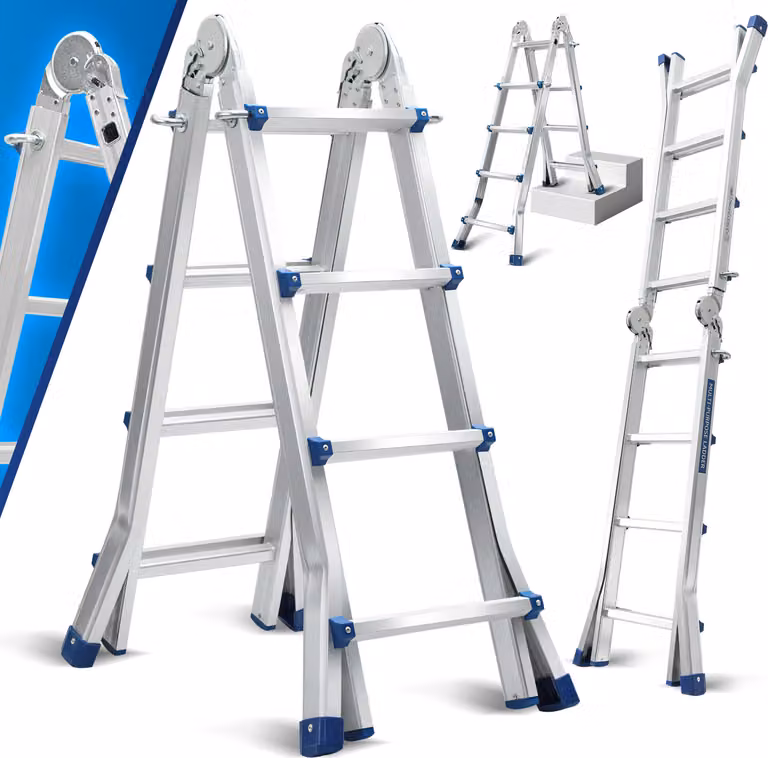 Scala telescopica professionale Jayseuw 2,4 m in alluminio argento portata 150 kg scala multiuso piedini in gomma antiscivolo