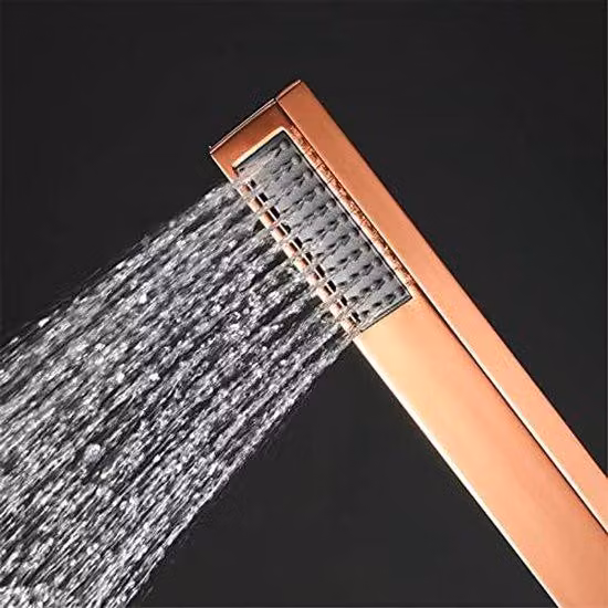 Soffione in ottone massiccio, doccetta quadrata con tubo flessibile da 59 pollici e braccio regolabile, oro rosa