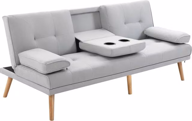 EasyComfort Divano Letto 3 Posti Stile Scandinavo Reclinabile con Tavolino a Ribalta, 181x77x88 cm, Grigio