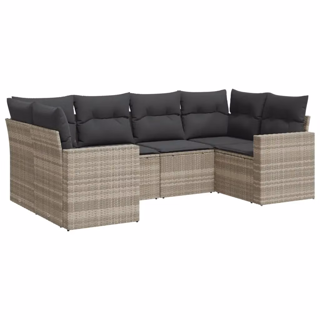 vidaXL Set Divano da Giardino a L in Polyrattan Grigio con Cuscini Imbottiti e Rivestimenti Rimovibili – 2
