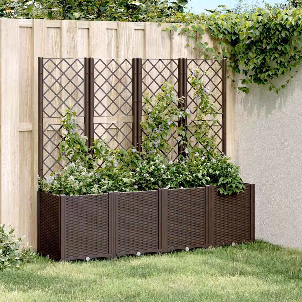 Fioriera da giardino con traliccio per piante rampicanti vidaXL, colore marrone, L 160 x P 40 x H 140 cm