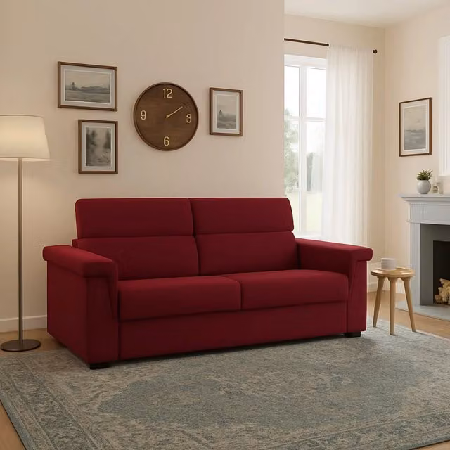 Divano Letto 2 Posti Tenna DMORA Rosso con Copertura Sfoderabile e Contenitore Made in Italy L: 185 cm, P: 95 cm – 1