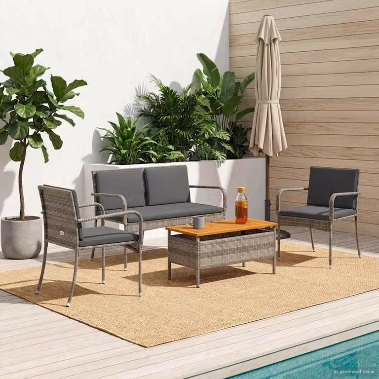Set da giardino moderno vidaXL in polyrattan e legno di acacia color grigio