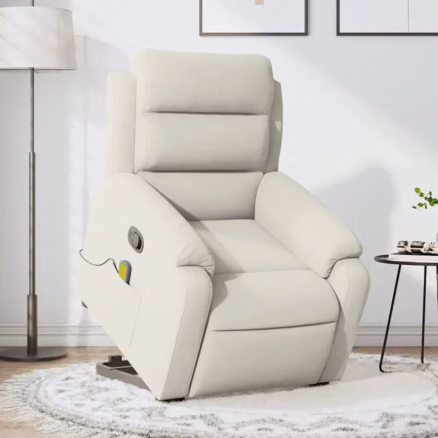 Poltrona Alzapersona Reclinabile con Massaggio vidaXL in Velluto Beige per Senior