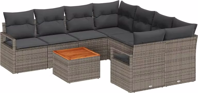 Set Divano da Giardino 9 pcs Grigio polyrattan
