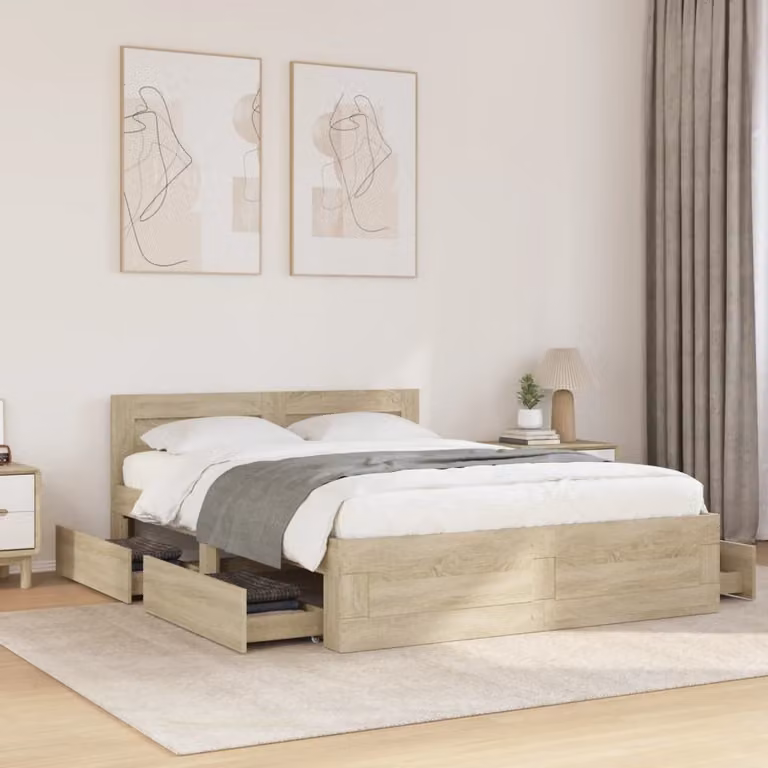 vidaXL Giroletto con Testiera in Legno Multistrato Rovere Sonoma, L: 138 cm, P: 69 cm, H: 193 cm