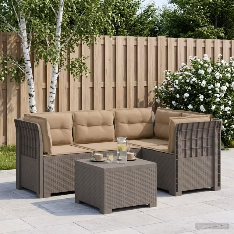 vidaXL Divano da giardino angolare a L in polyrattan con cuscini, grigio o beige