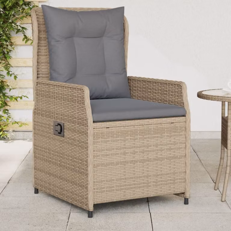 Set di 2 sedie da giardino reclinabili vidaXL in polyrattan beige con cuscini e braccioli