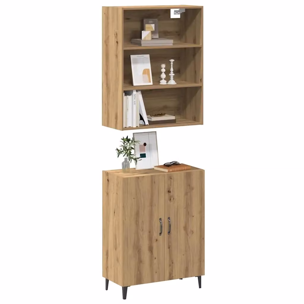 Credenza con Pensile Design In in Rovere Artigianale in Legno Multistrato, Colore Marrone, L: 180 cm, H: 69,5 cm, P: 34 cm – 2