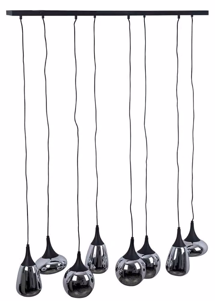 Lampada a sospensione, metallo nero, vetro cromato, H 150 cm