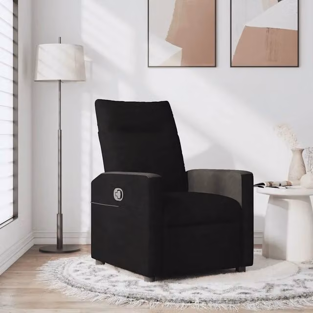 Poltrona Reclinabile Relax in Tessuto Nero con Braccioli e Regolazione Manuale