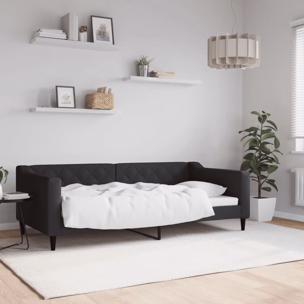Maison Exclusive - Letto a giorno nero, 90x190 cm, rivestito in tessuto