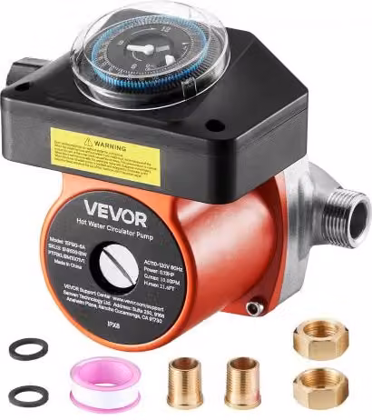 VEVOR Pompa di Ricircolo dell'Acqua Calda con Timer, Sistema di Circolazione Istantanea da 38 L/min, 100 W, Connettore G3/4 a G1/2, in Acciaio Inox, Multicolore