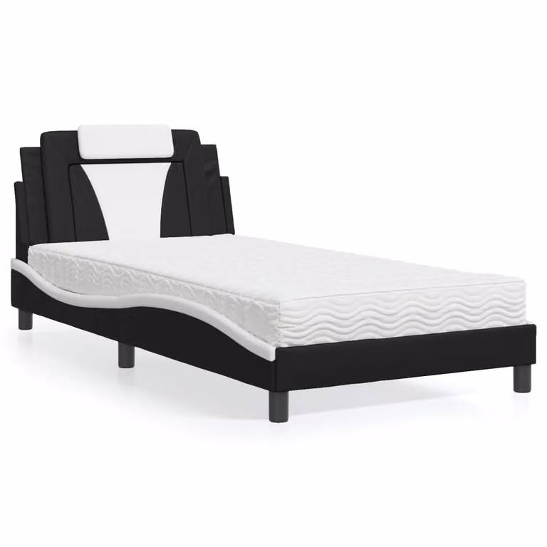 Letto Viana vidaXL con Materasso in Similpelle Nero e Bianco 100x200 cm