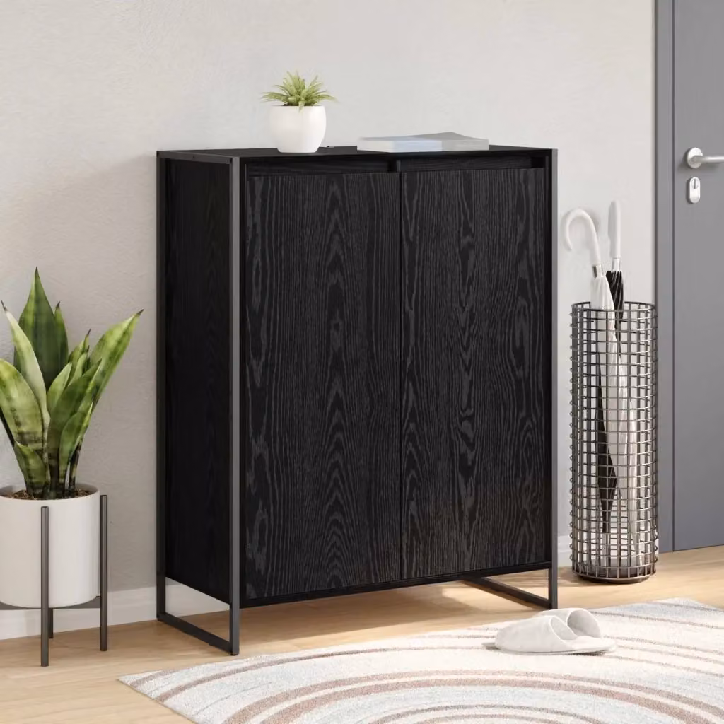Mobile porta scarpe in stile industrial con ante Design In, colore nero e rovere, L: 79 cm, P: 36 cm, H: 100 cm – 2