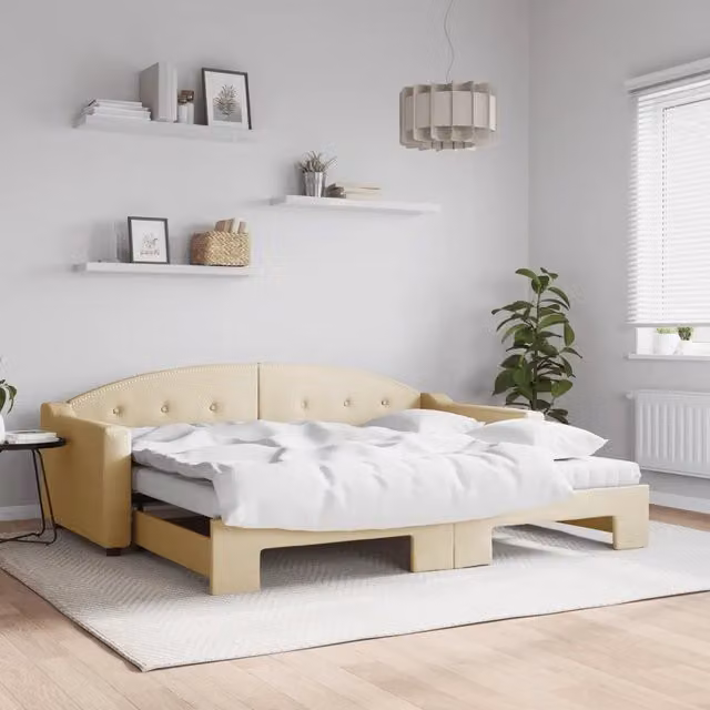 Divano Letto Estraibile con Materassi Crema 90x200 cm Tessuto 3197552