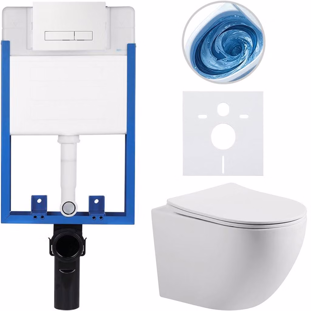 CERANO - Set completo per WC da incasso Lite/Cesso - bianco opaco - Pulsante WC Slim, bianco - da incasso - 49x36 cm