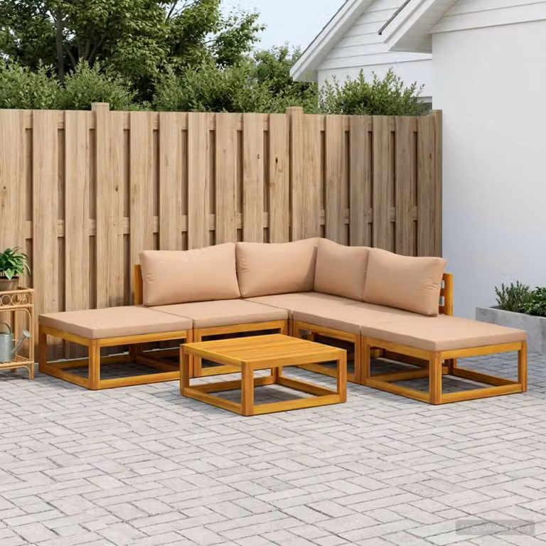 Set di divani da giardino vidaXL in legno di acacia massello con cuscini beige e tavolo da esterno, 6 pezzi
