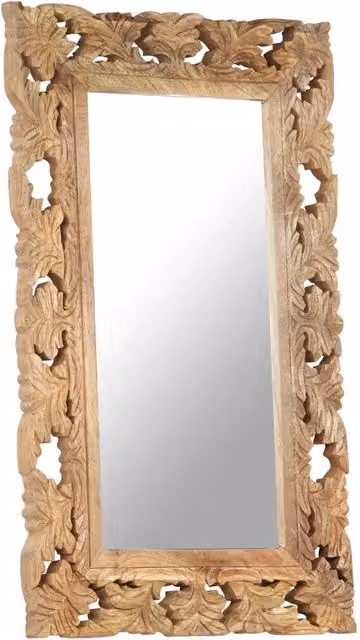Specchio rettangolare con decorazione floreale etnica vidaXL in legno marrone L: 80 cm, H: 50 cm – 1
