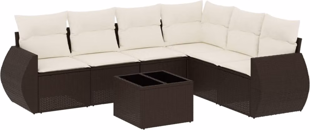 Set Divani da Giardino 7 pz con Cuscini Marrone in Polyrattan