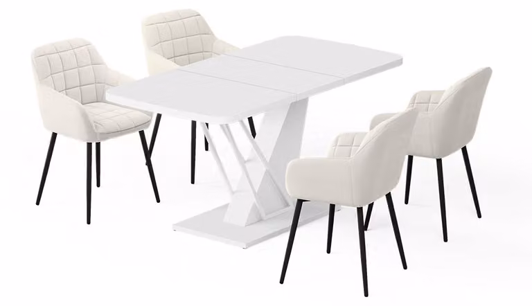 Set di tavoli da pranzo Vicco Fenaro Bianco 120 x 80 cm con 4 sedie da pranzo, Model 62774