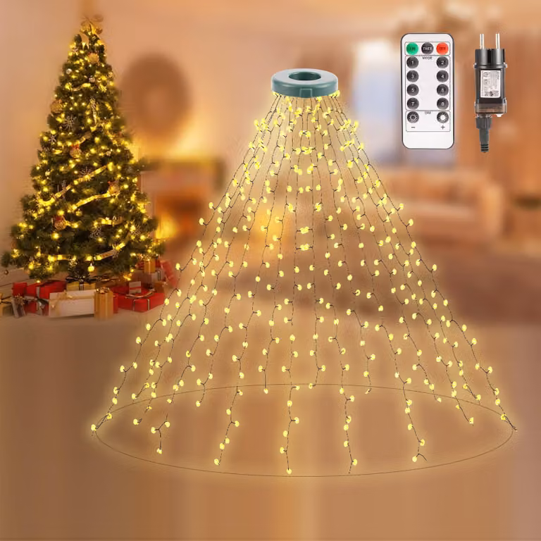 Catena luminosa a LED, lunghezza 3 metri, 480 LED bianco caldo, adatta per alberi di altezza compresa tra 1,5 e 3,8 metri