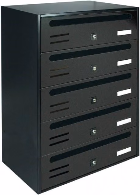 Cassetta Postale Orizzontale per Condominio in Ghisa con 5 Posti, Colore Grigio o Nero, L/P/H: 53,0 x 38,5 x 25,0 cm – 1