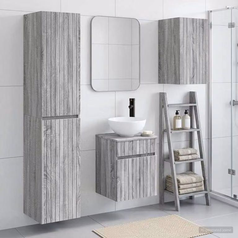 Set di mobili per il bagno vidaXL in 3 pezzi grigio con armadietto a specchio, pensile e mobile lavabo in stile minimalista