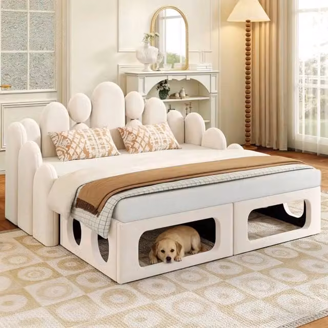 Letto divano multifunzione 180 × 200 cm con letto per animali, separabile in due letti, senza materasso, beige