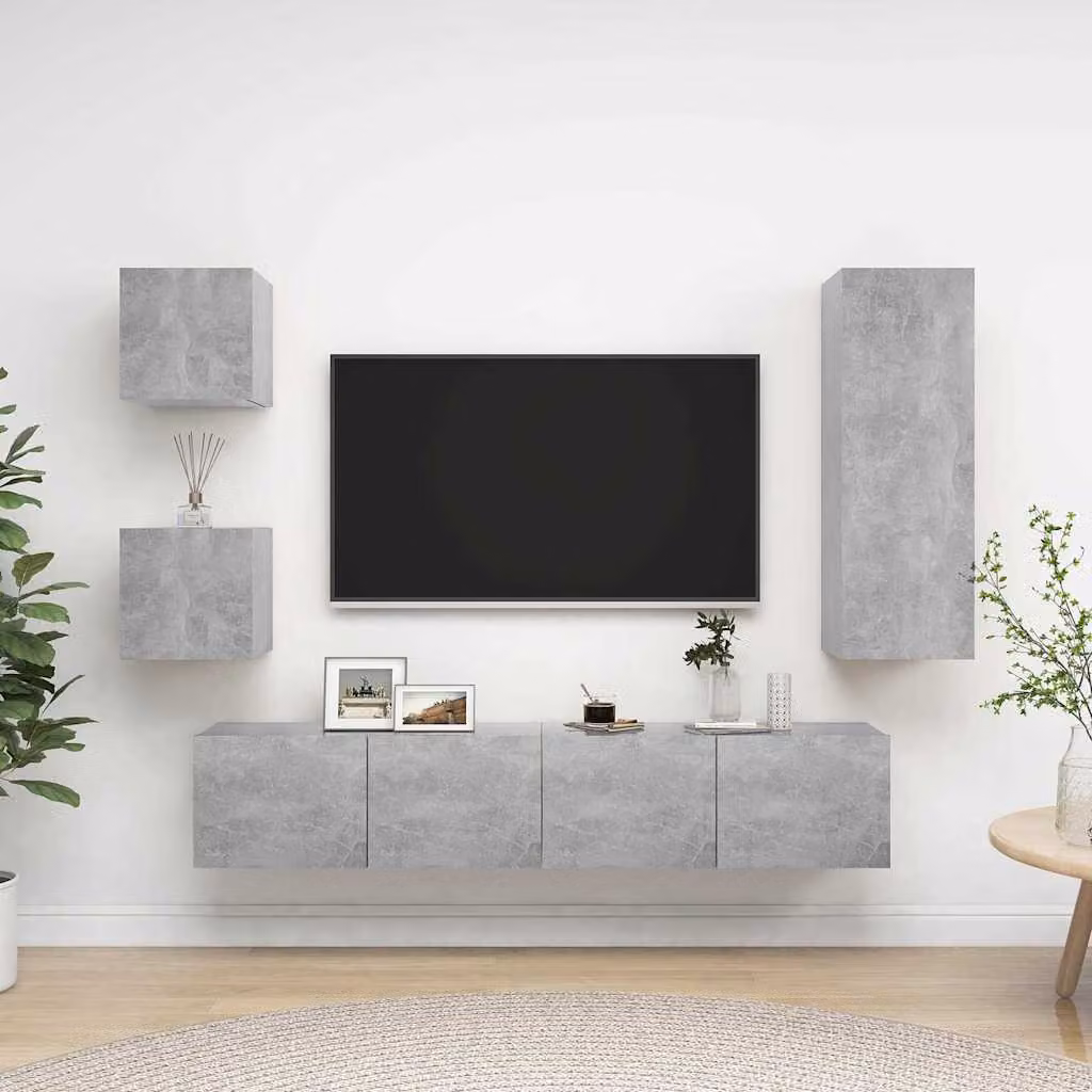 Set di mobili porta TV vidaXL composto da 5 pezzi in legno e MDF, colore grigio cemento, stile moderno per il tuo soggiorno