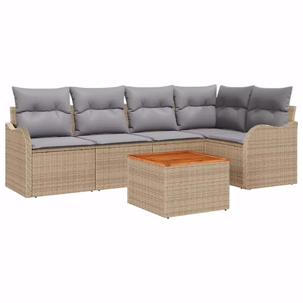 Set Divano da Giardino vidaXL 6 Pezzi a Forma di L con Tavolino, Colore Beige e Grigio, Struttura in Metallo e Polyrattan – 2