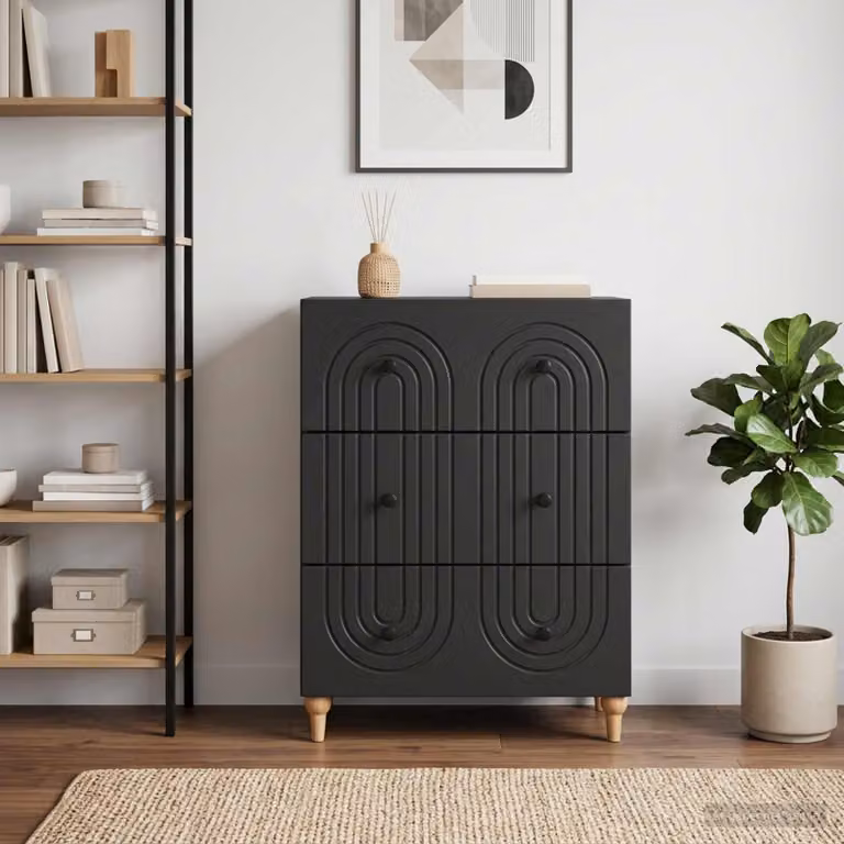 Carrello mobile con cassetti vidaXL in legno ingegnerizzato nero L 66 cm, P 34,5 cm, H 90 cm