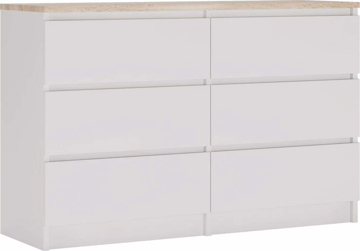 Cassettiera 6 cassetti, colore: bianco opaco / rovere Sonoma TOP, 120 cm x 39 cm x 78 cm