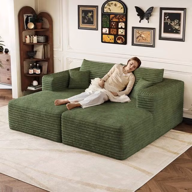 Divano letto in velluto a coste ¨C Minimal ¨C Verde 180x151 cm