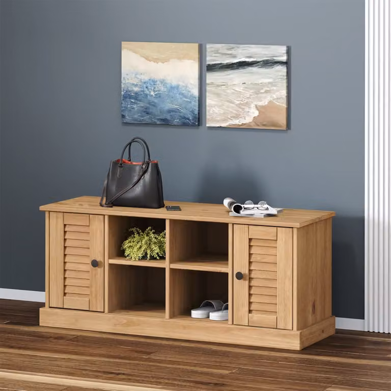 vidaXL Panca Porta Scarpe VIGO in Legno di Pino e Metallo, Marrone, L: 106 cm, P: 35 cm, H: 45 cm