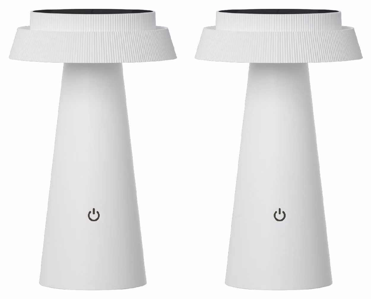 Luxus Europe - Lampada da tavolo solare Mambo - Set da 2 pezzi, colore bianco - Lampada da tavolo solare LED per esterni, senza fili, alimentata a energia solare e ricaricabile tramite USB-C