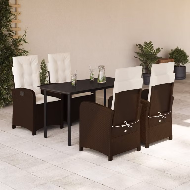 Set da Pranzo da Giardino 5pz vidaXL in Polyrattan Marrone con Cuscini e Tavolo in Vetro