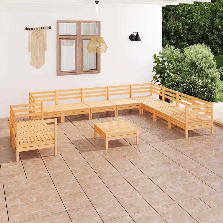 vidaXL Set Salotto da Giardino 11 pz in Legno di Pino Marrone con Cuscini e Forma a L