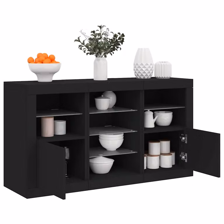Credenza moderna vidaXL con luci LED integrate nera L: 123 cm, P: 37 cm, H: 67 cm